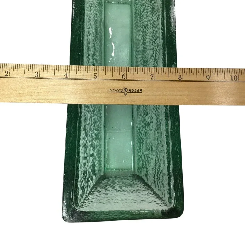 Mid-Century MCM Thick Green Clear Ice Glass Container Heavy 11.75 x 4 Pebbled